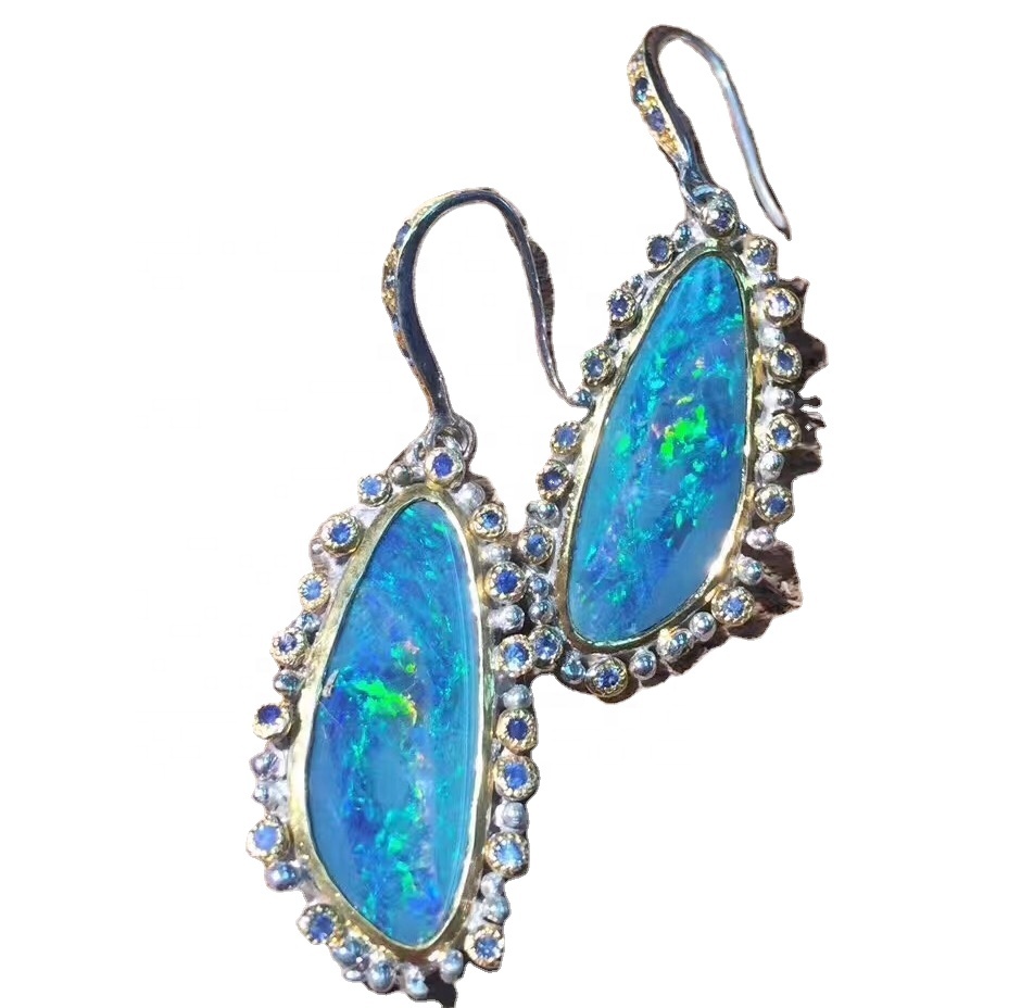 100% tabiiy opal olmos sterling kumush sirg'alari 19