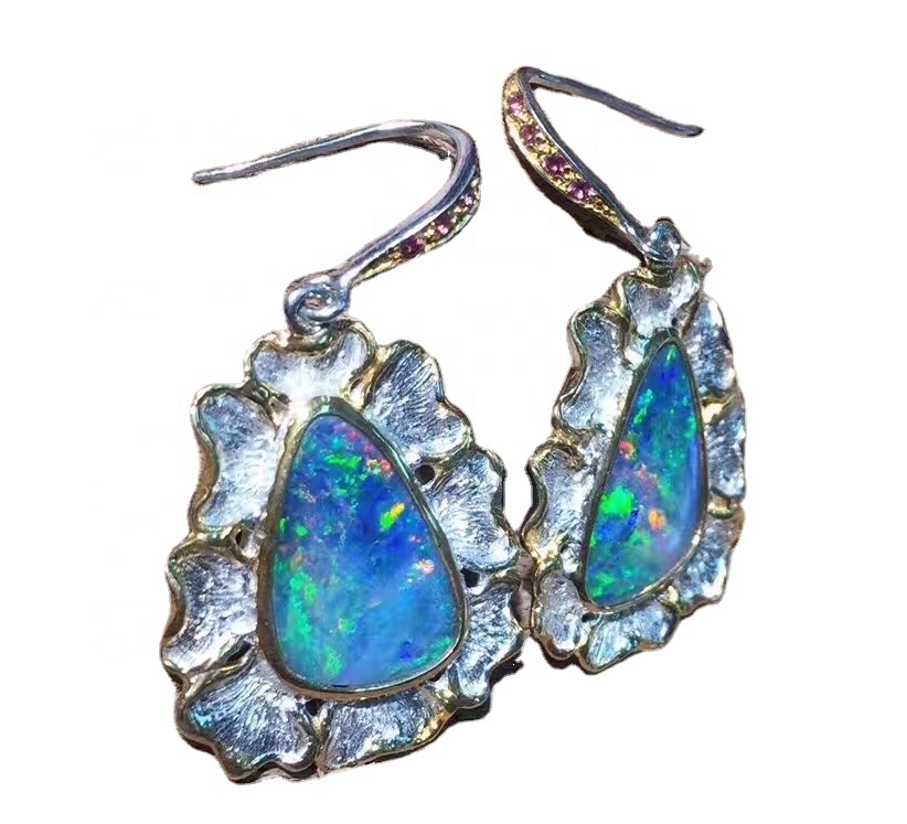 100% tabiiy opal olmos sterling kumush sirg'alari 21