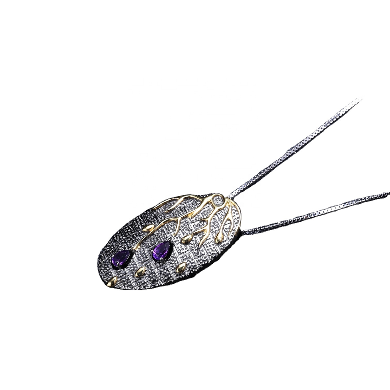 Teardrop Amethyst Stone Bezel Pendant Gold plated Single Loop Pendant Charm 9