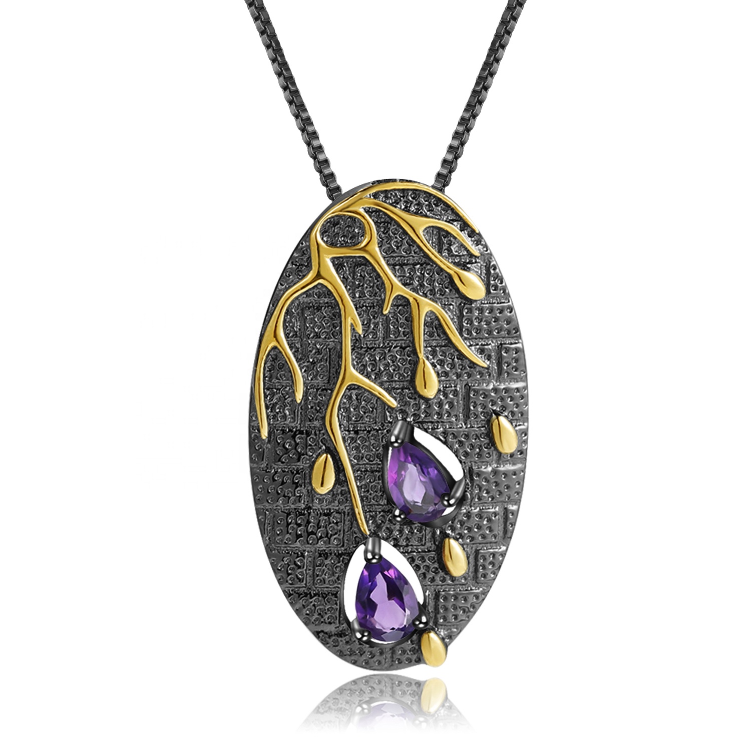 Teardrop Amethyst Stone Bezel Pendant Gold plated Single Loop Pendant Charm 7