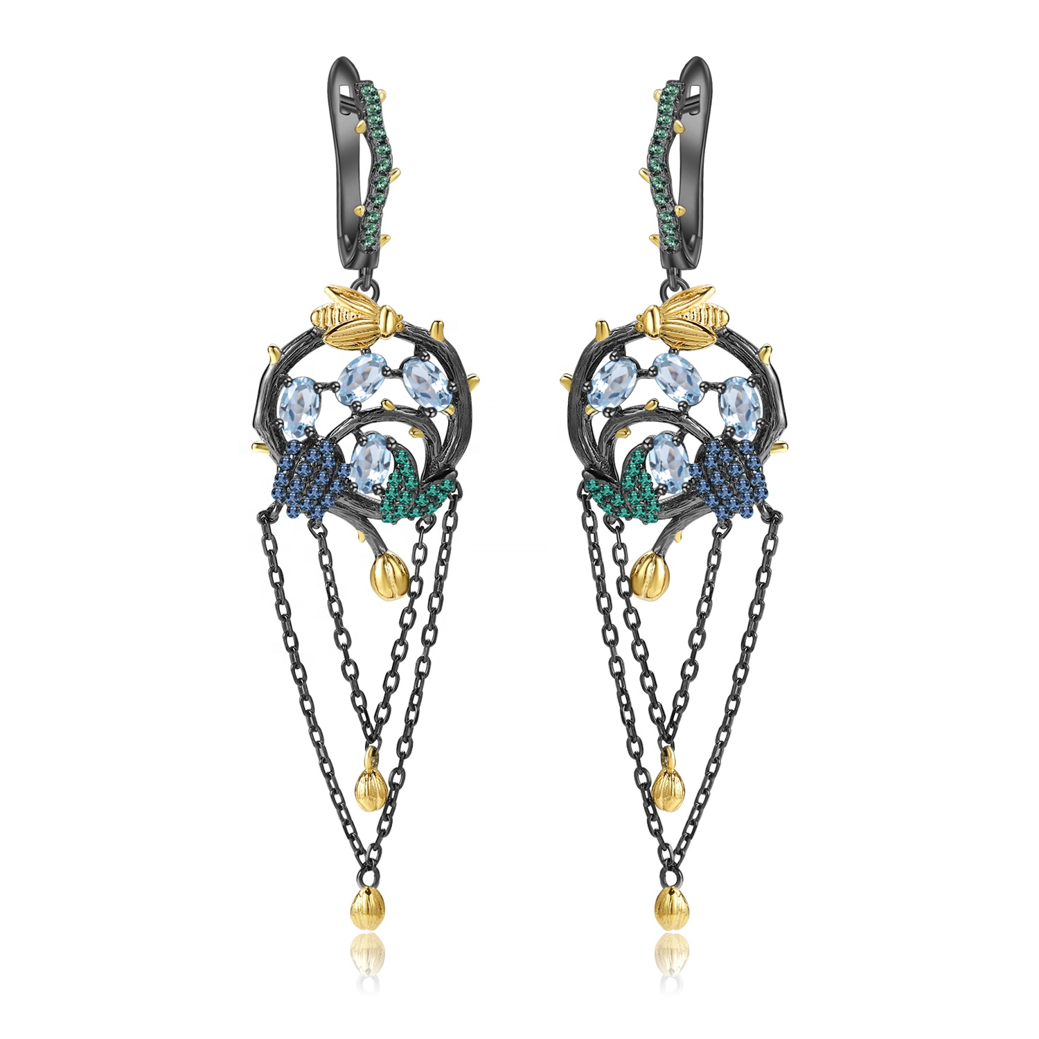 Blue Spinel Eserrings / Gem mhete / goridhe-yakarongedzwa emerald mhete 7