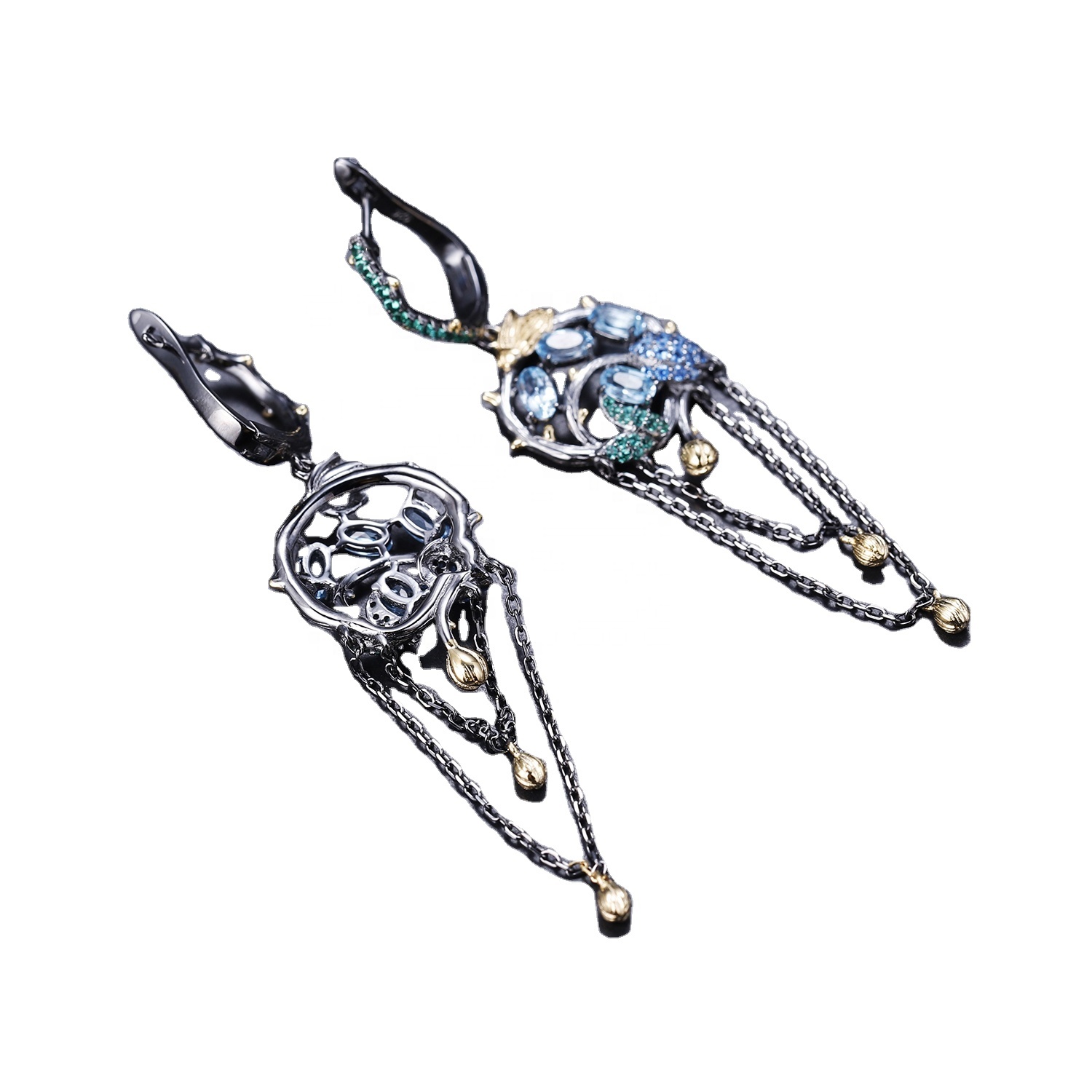 Blue Spinel Eserrings / Gem mhete / goridhe-yakarongedzwa emerald mhete 13