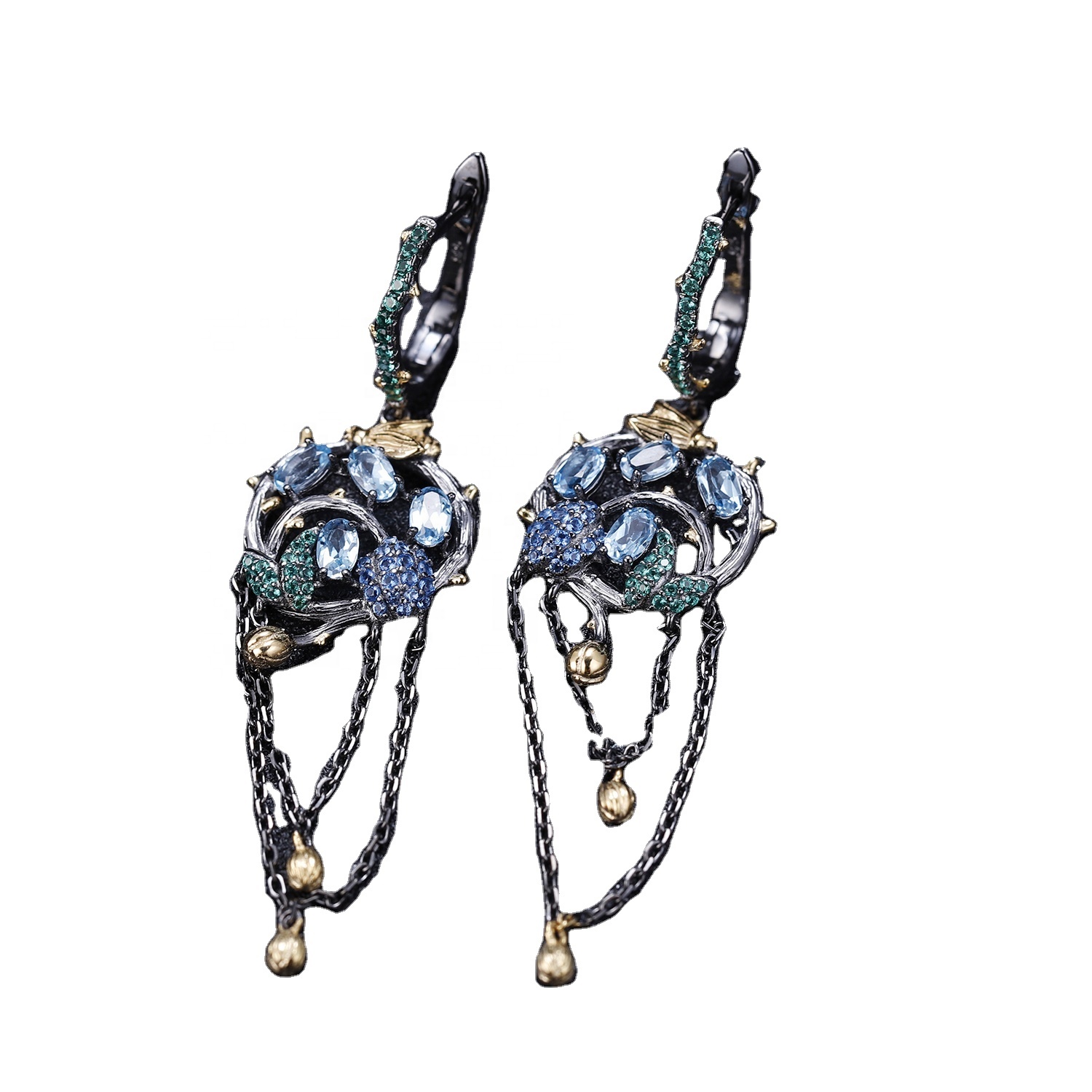 Blue Spinel Eserrings / Gem mhete / goridhe-yakarongedzwa emerald mhete 11