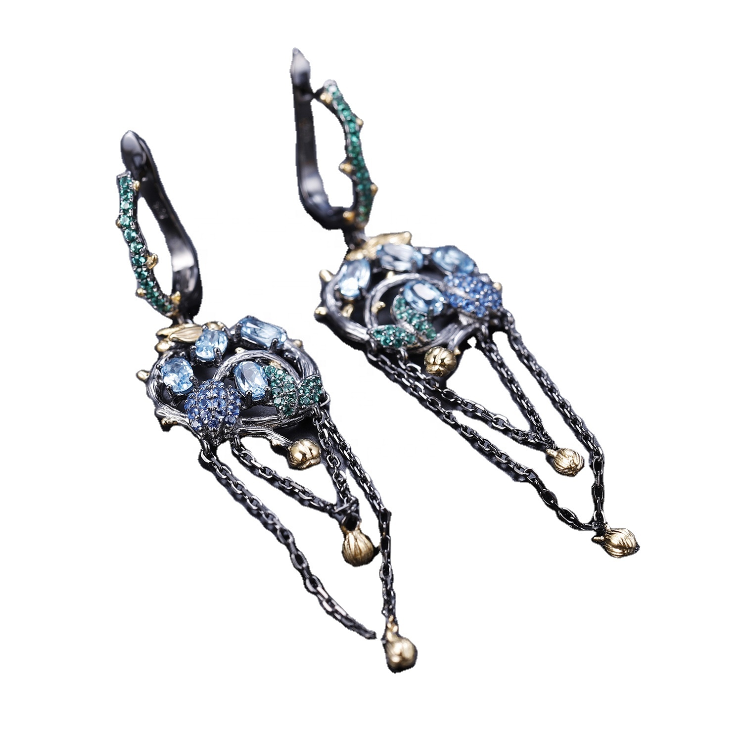 Blue Spinel Eserrings / Gem mhete / goridhe-yakarongedzwa emerald mhete 15