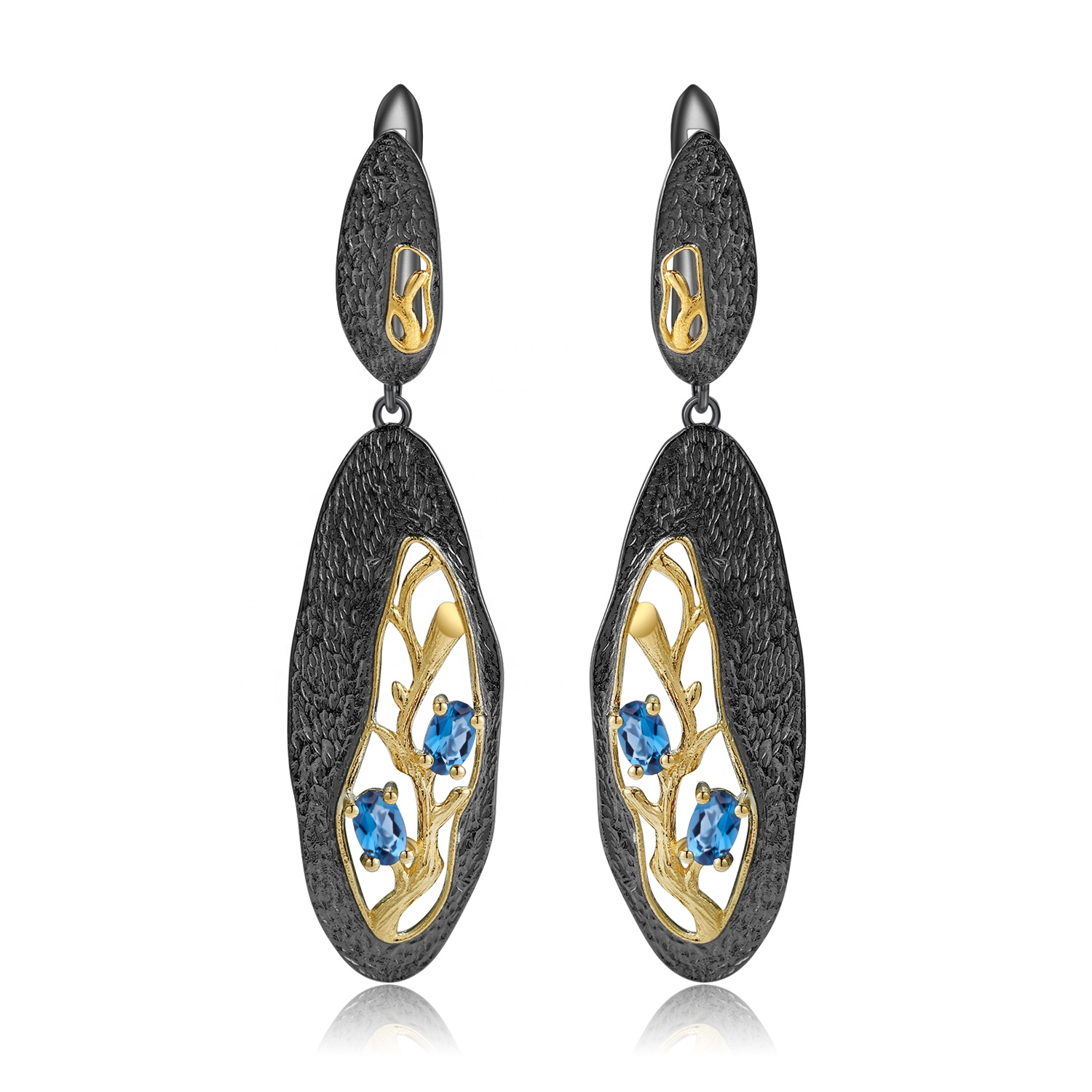 Hollow pozłacane kolczyki szafirowe 7