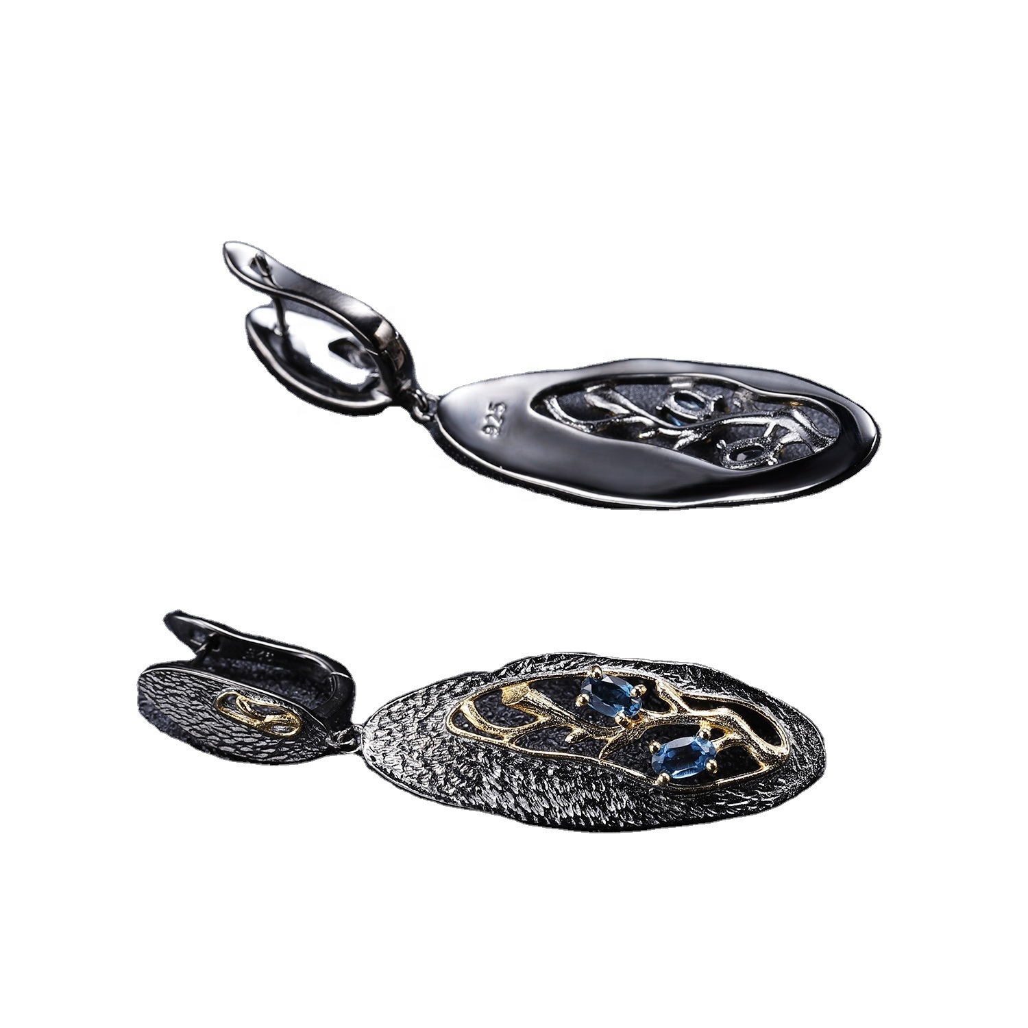 Hollow pozłacane kolczyki szafirowe 9