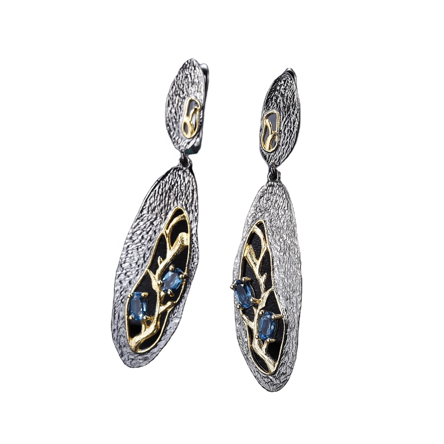 Hollow pozłacane kolczyki szafirowe 11