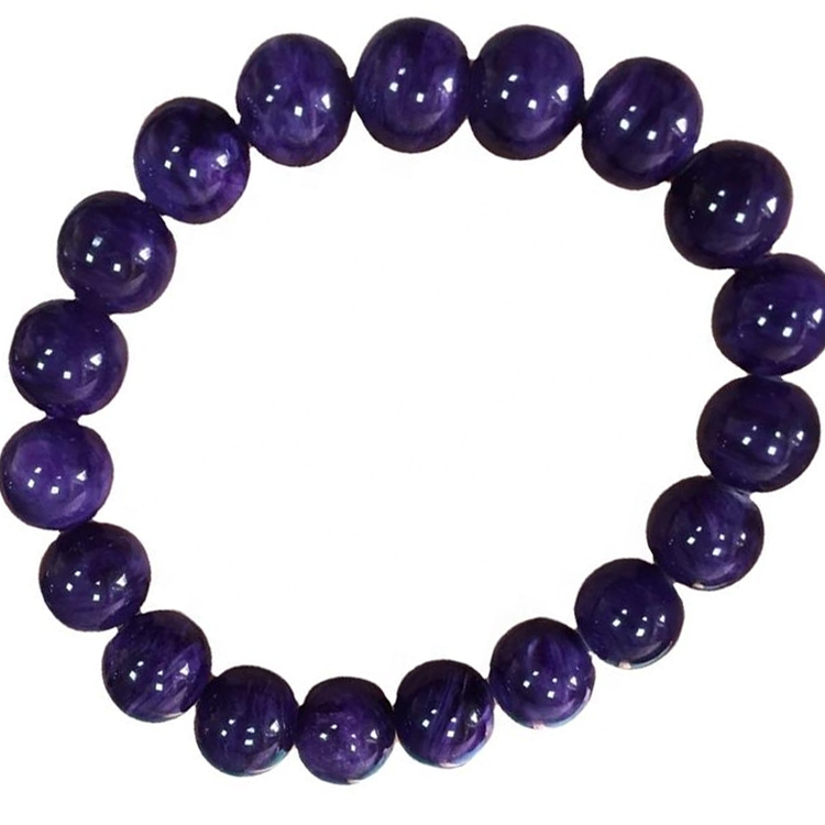 Top Quality Charoite Bead Armband Ný Rússneska Natural Gemstone Bangles Allt er 100% Natural Charoite 34