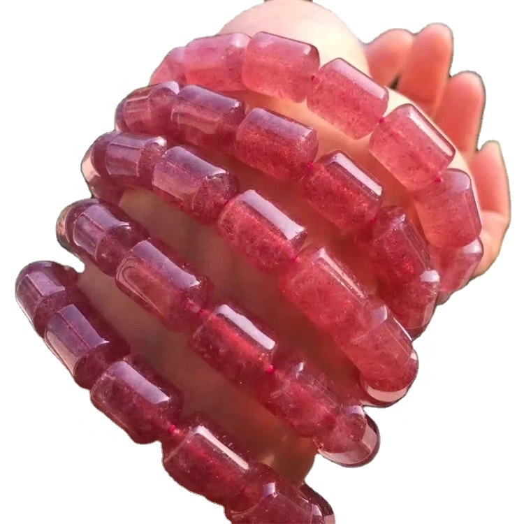 Braccialetto del braccialetto del braccialetto della pietra del quarzo della pietra del quarzo della fragola di colore rosso lucido del braccialetto del braccialetto di Braccialetto del braccialetto naturale 15