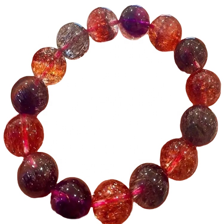 náttúrulegar kringlóttar perlur litríkar Rutilated Quartz armbönd gera heildsölu Unisex skartgripi 30