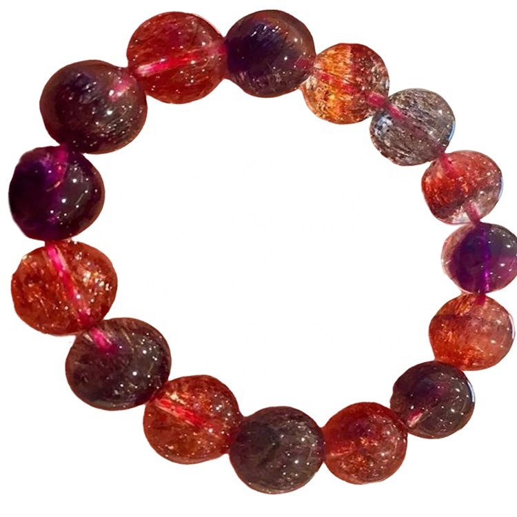 náttúrulegar kringlóttar perlur litríkar Rutilated Quartz armbönd gera heildsölu Unisex skartgripi 32