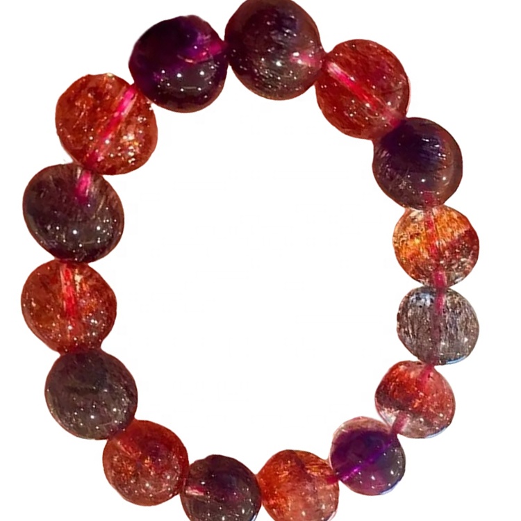náttúrulegar kringlóttar perlur litríkar Rutilated Quartz armbönd gera heildsölu Unisex skartgripi 34