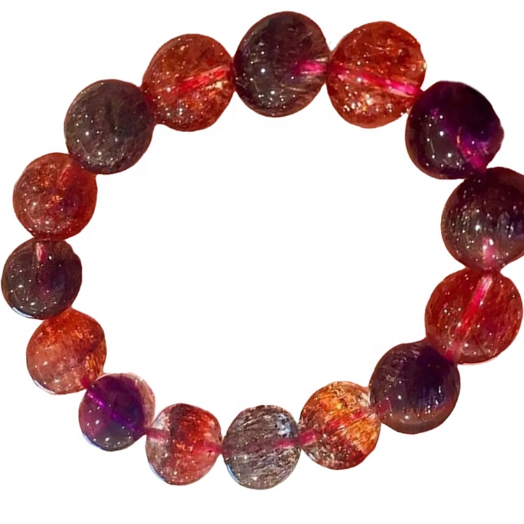 náttúrulegar kringlóttar perlur litríkar Rutilated Quartz armbönd gera heildsölu Unisex skartgripi 36