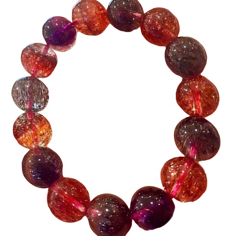 náttúrulegar kringlóttar perlur litríkar Rutilated Quartz armbönd gera heildsölu Unisex skartgripi 38