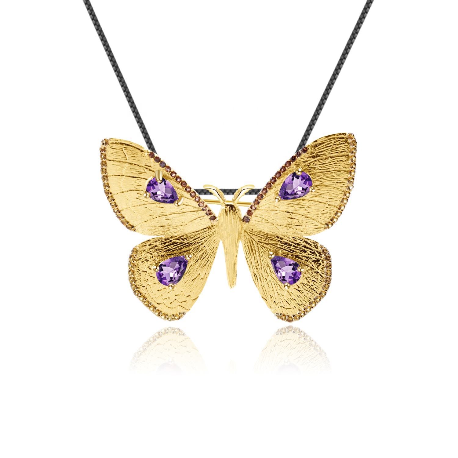 Butterfly Form Goud-plated Inlaid AMETHYST NECTLACE-pendant 7