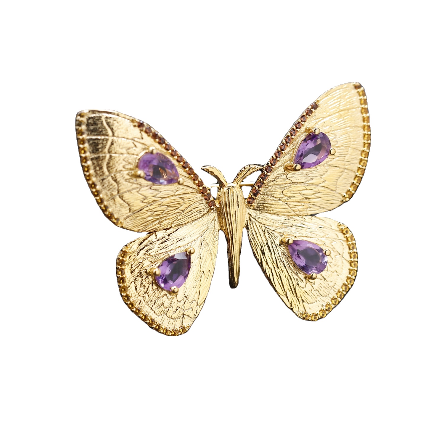 Butterfly Form Goud-plated Inlaid AMETHYST NECTLACE-pendant 9