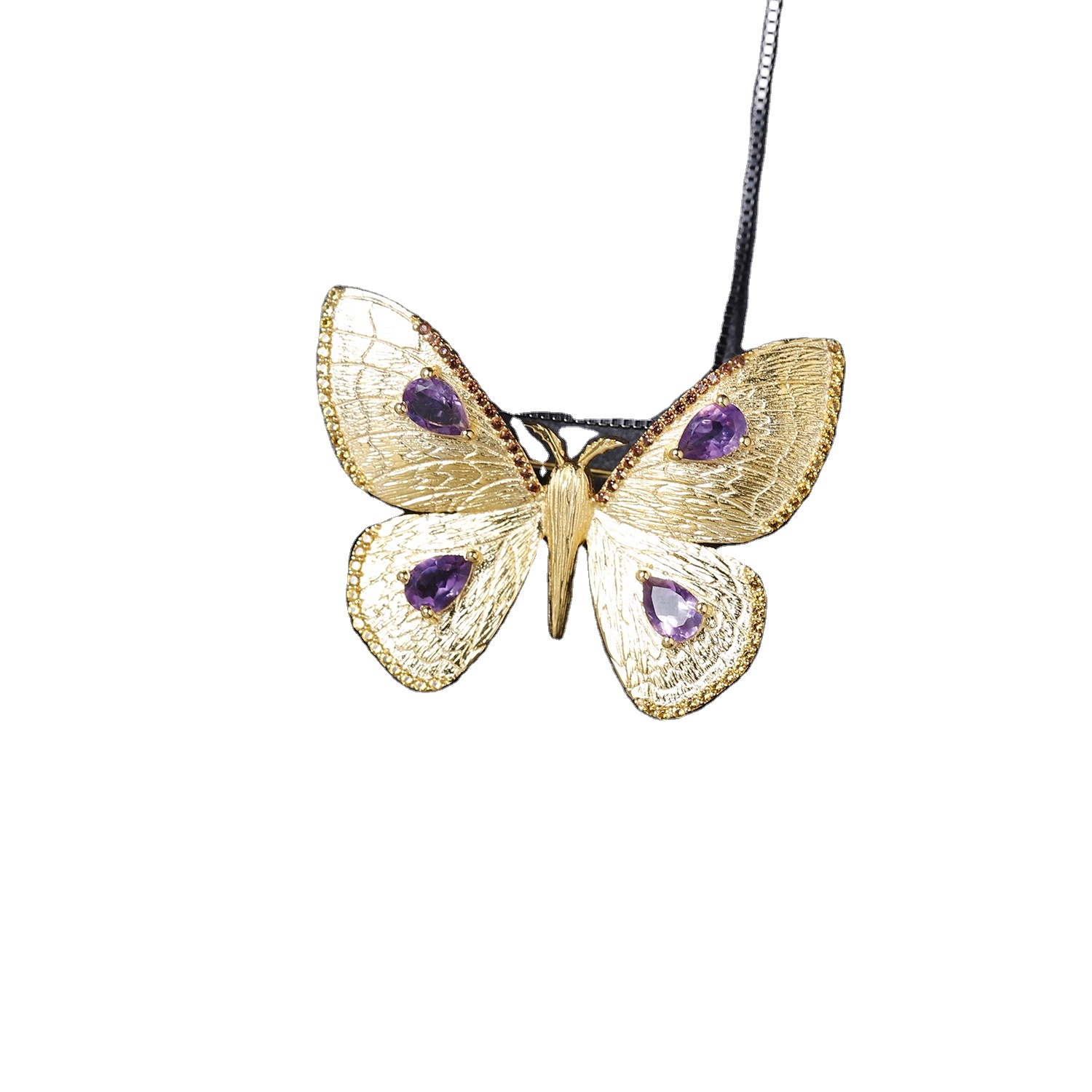 Butterfly Form Goud-plated Inlaid AMETHYST NECTLACE-pendant 13