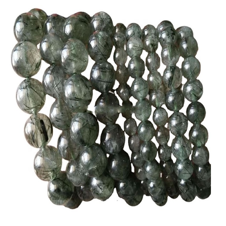 Grænt Rutilated Quartz kringlótt perlur armband armband gera heildsölu 30