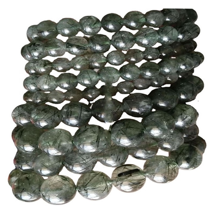 Grænt Rutilated Quartz kringlótt perlur armband armband gera heildsölu 32