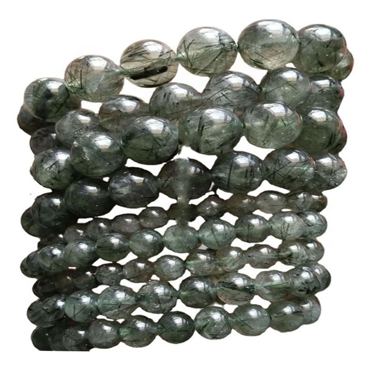 Grænt Rutilated Quartz kringlótt perlur armband armband gera heildsölu 34