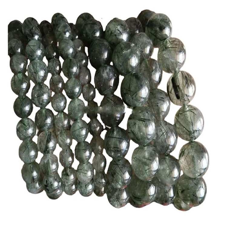 Grænt Rutilated Quartz kringlótt perlur armband armband gera heildsölu 36