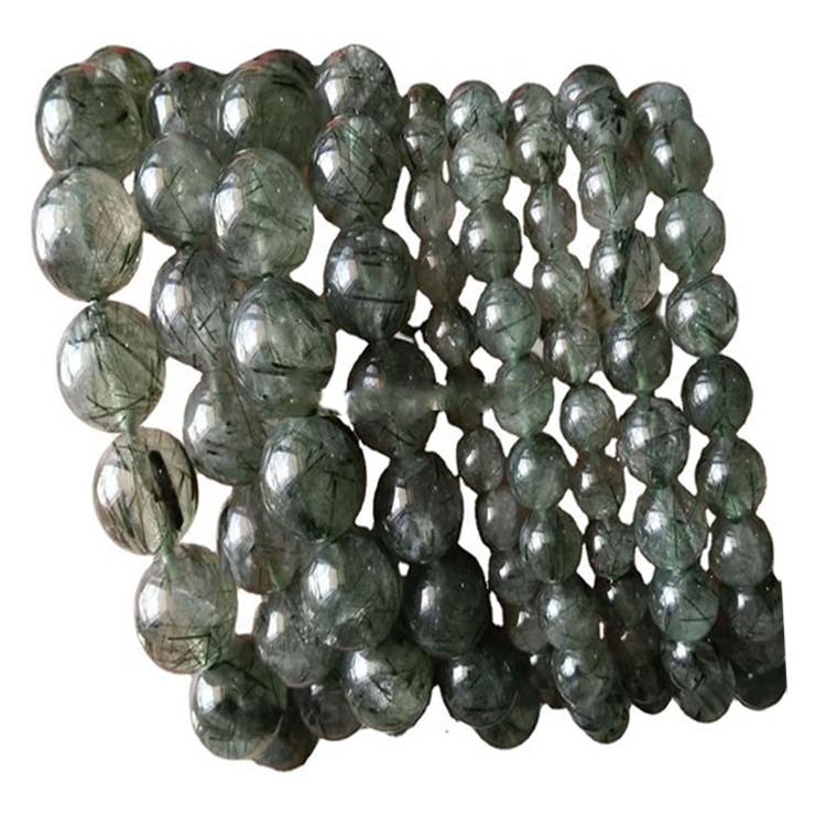 Grænt Rutilated Quartz kringlótt perlur armband armband gera heildsölu 38
