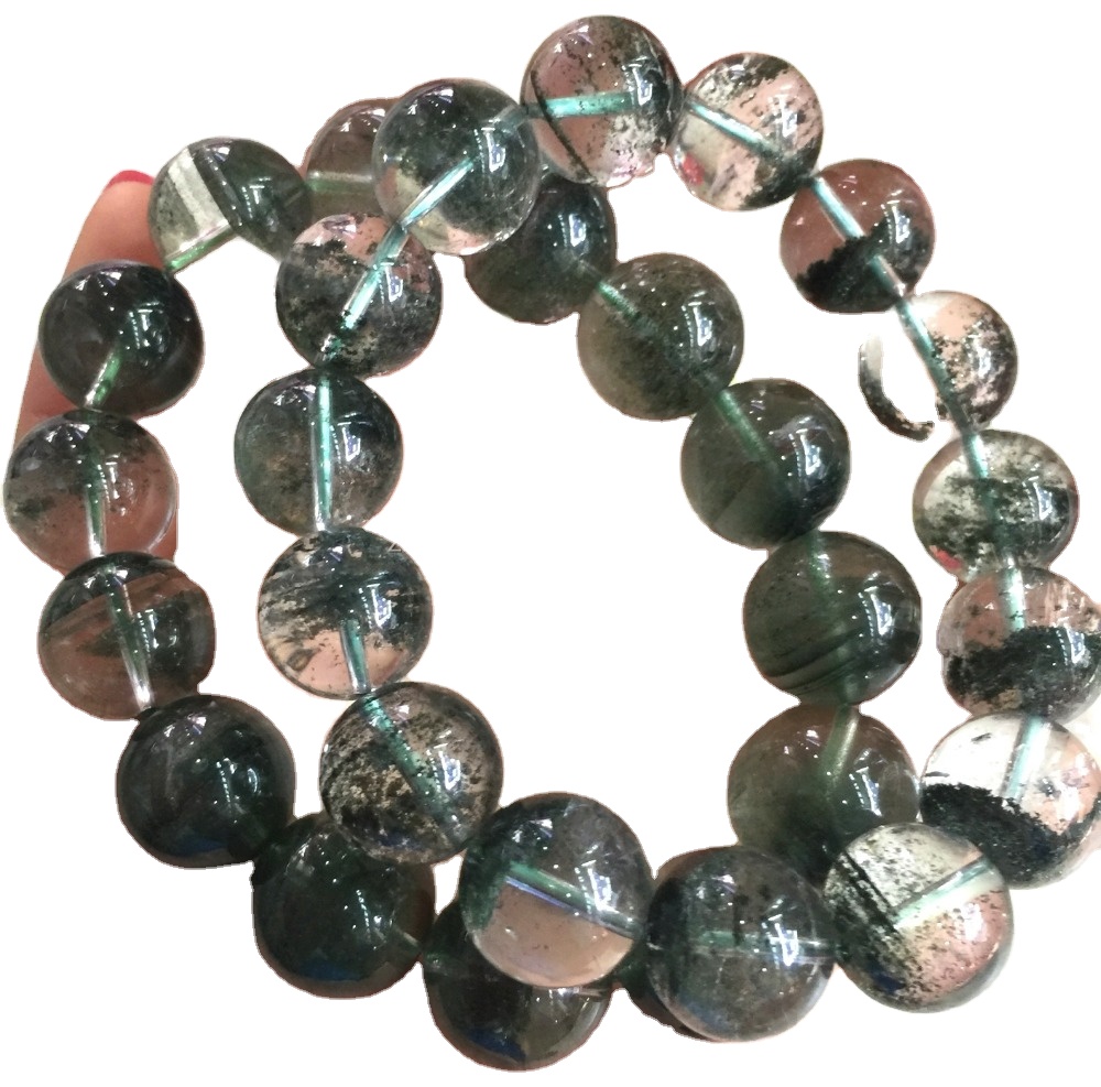 Qualità del braccialetto con filo di quarzo fantasma fantasma verde da 8 mm con sfera liscia di vendita calda 30