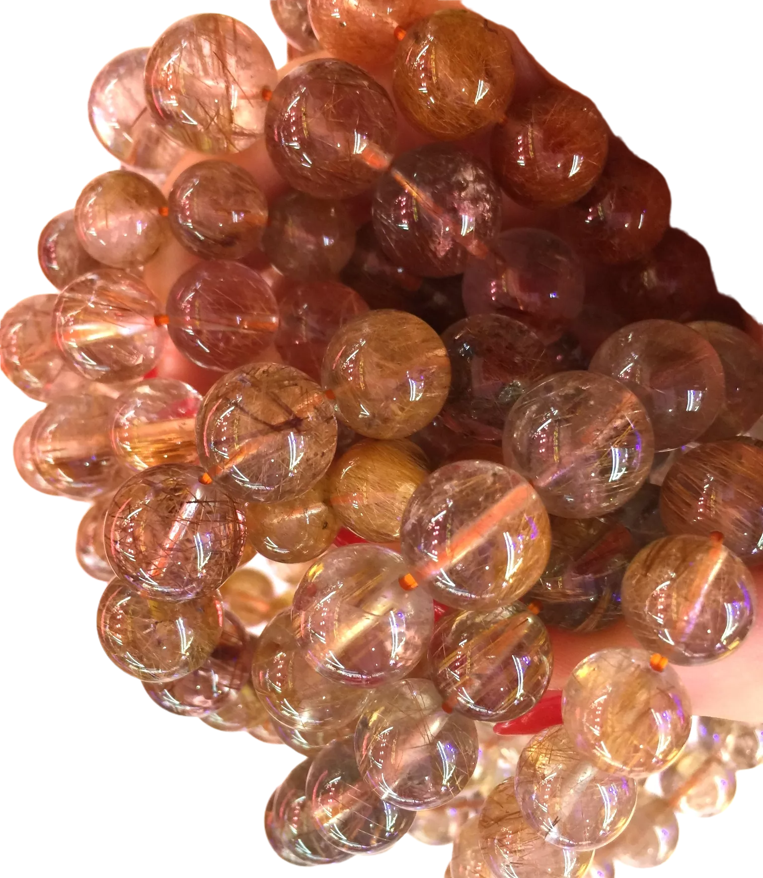 krale koper gerutuleerde kwarts armband ronde natuurlike edelsteen klip krale 36