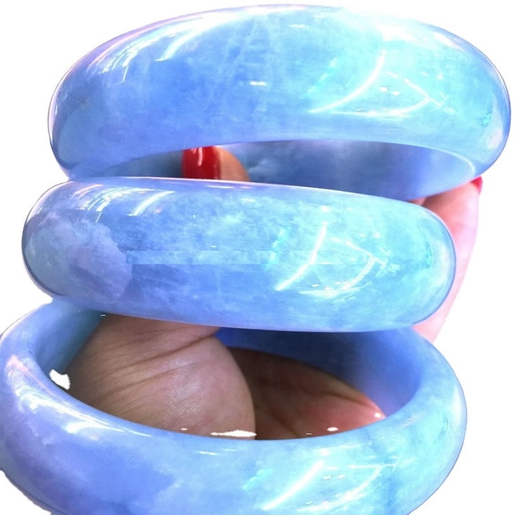 Chất lượng tốt tùy chỉnh Milky Aqua Đá quý bangle Trang sức 55.8mm Tự nhiên Aquamarine bangle Chữa bệnh Đá cổ họng Clearing Chakra Cleansing 34