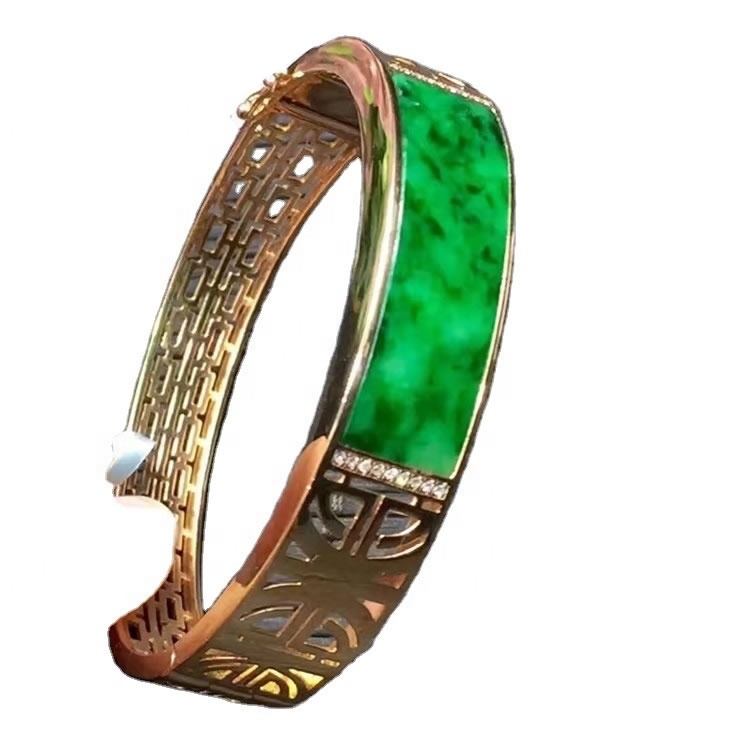 Berkualiti tinggi 18k emas Emerald Ring dan Bangle Beetery Gelang Emerald Hijau Tulen 39