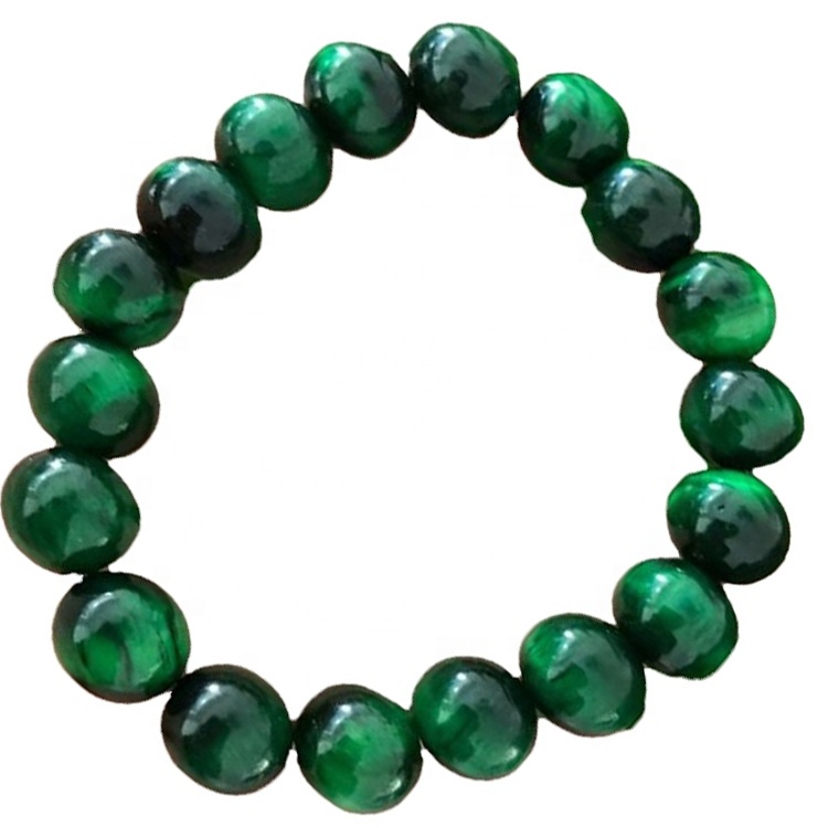 Braccialetto verde occhio verde naturale perline di forma rotonda / braccialetto di pietra preziosa liscia 32