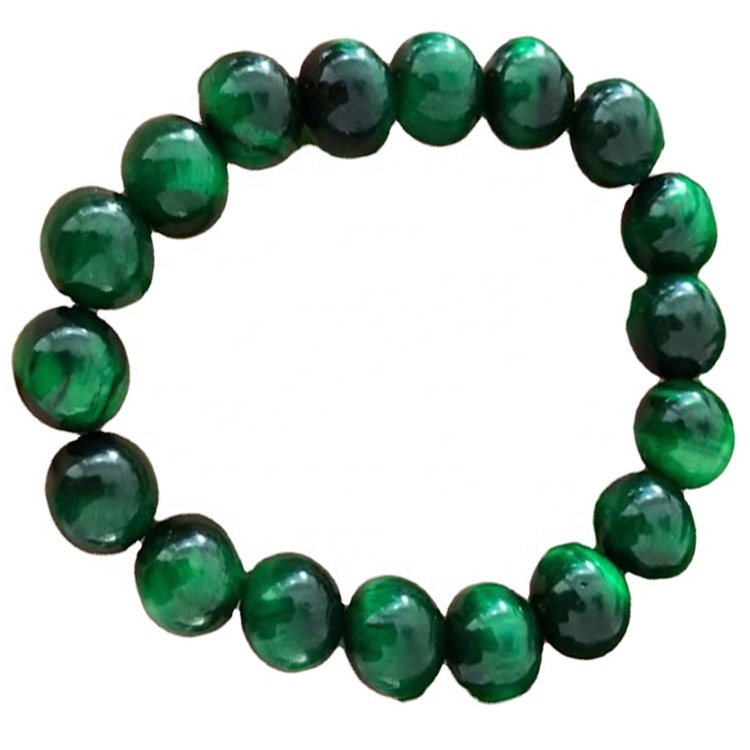 Braccialetto verde occhio verde naturale perline di forma rotonda / braccialetto di pietra preziosa liscia 34
