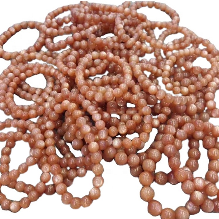 10 mm Sunstone Stretch Bracelet Golden Smooth Round Hạt Vàng Đính cườm Vòng đeo tay 38