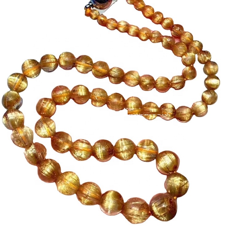 4mm til 10mm Turriform Round Perlur Títan Rutilated Quartz Gemstone Hálsmen 34