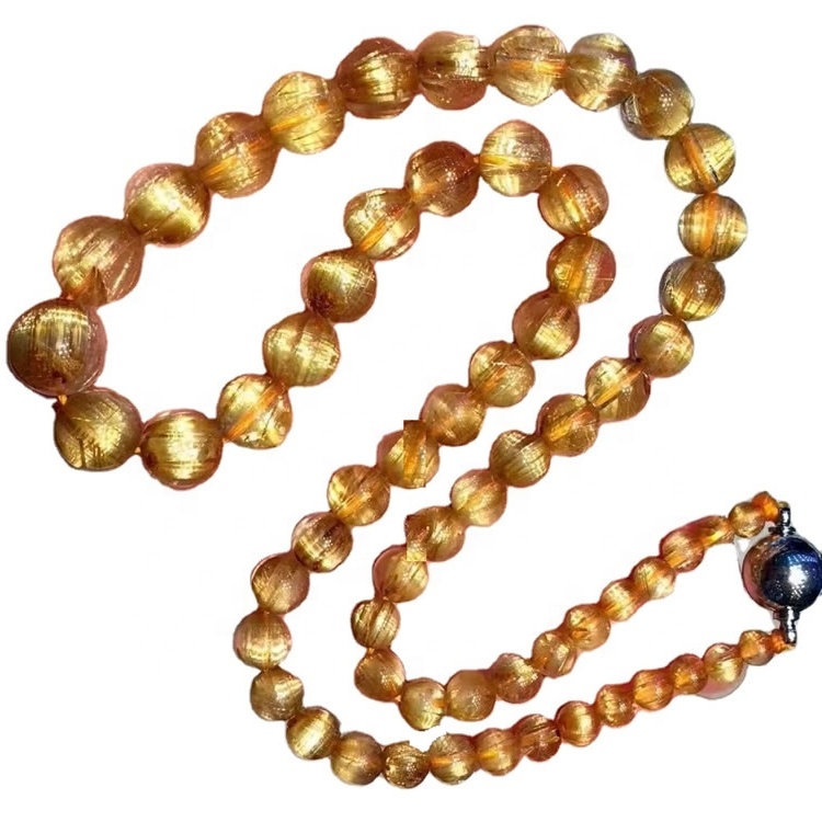 4mm til 10mm Turriform Round Perlur Títan Rutilated Quartz Gemstone Hálsmen 32