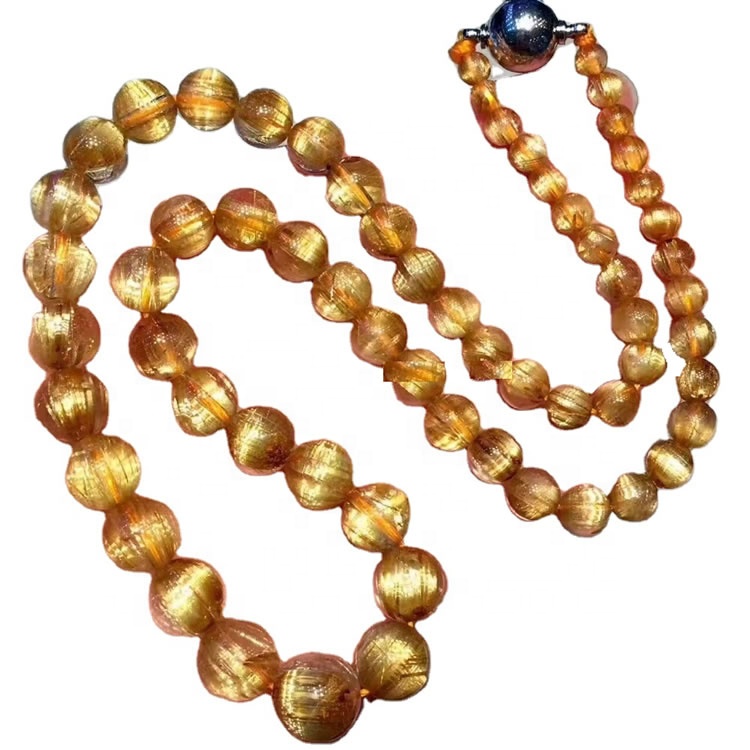 4mm til 10mm Turriform Round Perlur Títan Rutilated Quartz Gemstone Hálsmen 30