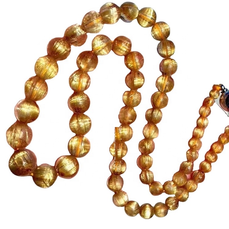 4mm til 10mm Turriform Round Perlur Títan Rutilated Quartz Gemstone Hálsmen 36