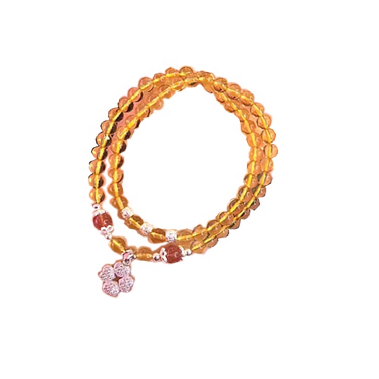 925 Silver Charm Beads Citrine Round Beads Necklace Jewelry 31