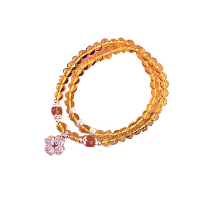 925 Silver Charm Beads Citrine Round Beads Necklace Jewelry 27