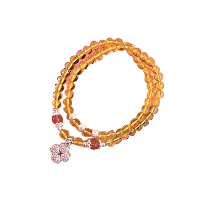 925 Silver Charm Beads Citrine Round Beads Necklace Jewelry 33