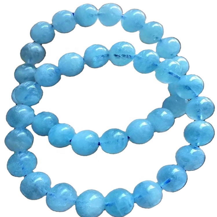 Aquamarine biru susu 2 mm nganti 24 mm manik-manik bundar perhiasan gelang nggawe grosir 28