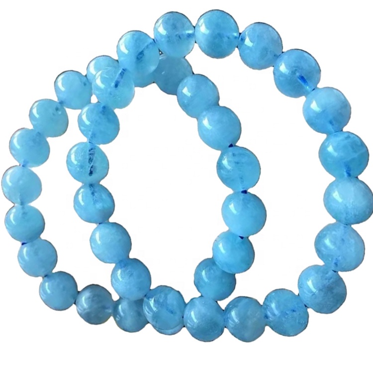 Aquamarine biru susu 2 mm nganti 24 mm manik-manik bundar perhiasan gelang nggawe grosir 26