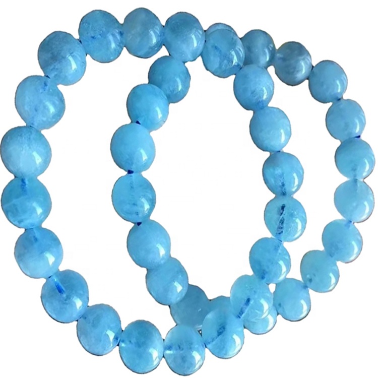 Aquamarine biru susu 2 mm nganti 24 mm manik-manik bundar perhiasan gelang nggawe grosir 30