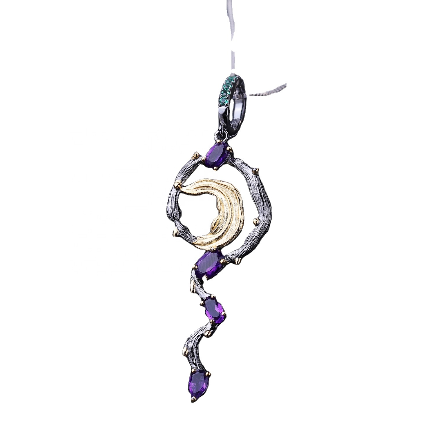 Księżyc Kształt Srebrny Pozłacany Turkusowy I Fioletowy Naszyjnik Ganet Wisiorek 11