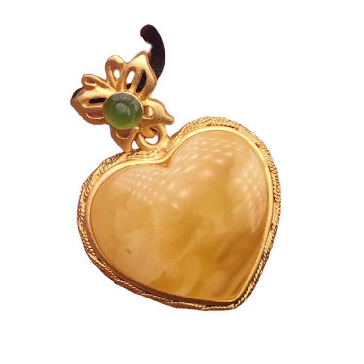 Pendant b'forma ta 'qalb / pendant miksi bid-deheb / żmeraldi pendant ambra 9