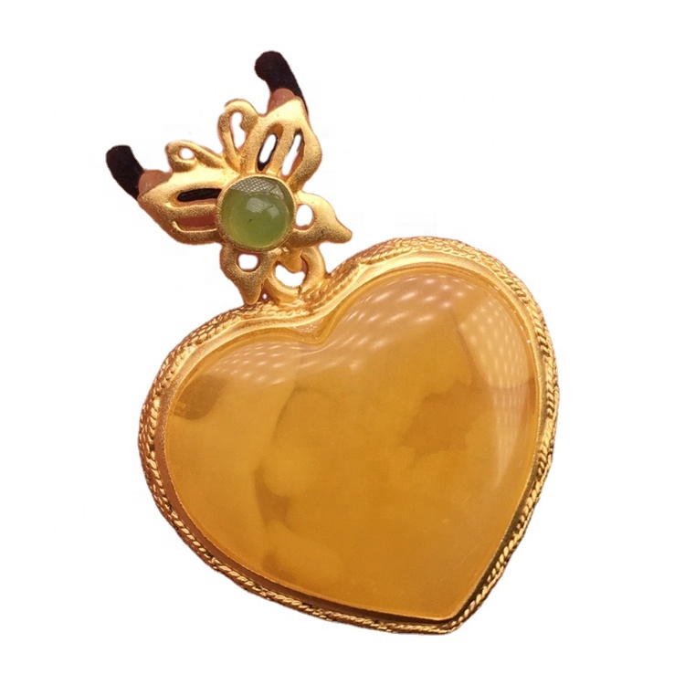 Pendant b'forma ta 'qalb / pendant miksi bid-deheb / żmeraldi pendant ambra 11