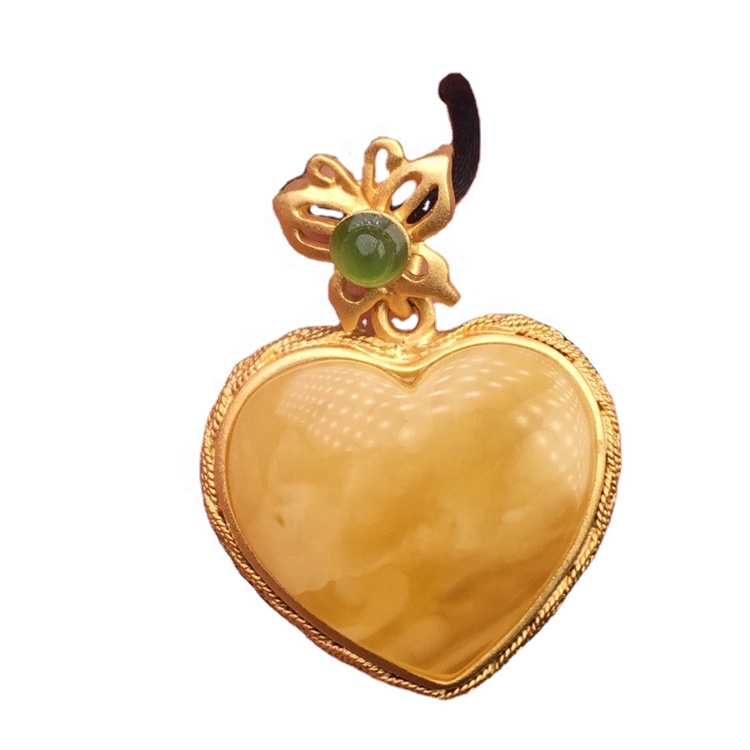 Pendant b'forma ta 'qalb / pendant miksi bid-deheb / żmeraldi pendant ambra 13
