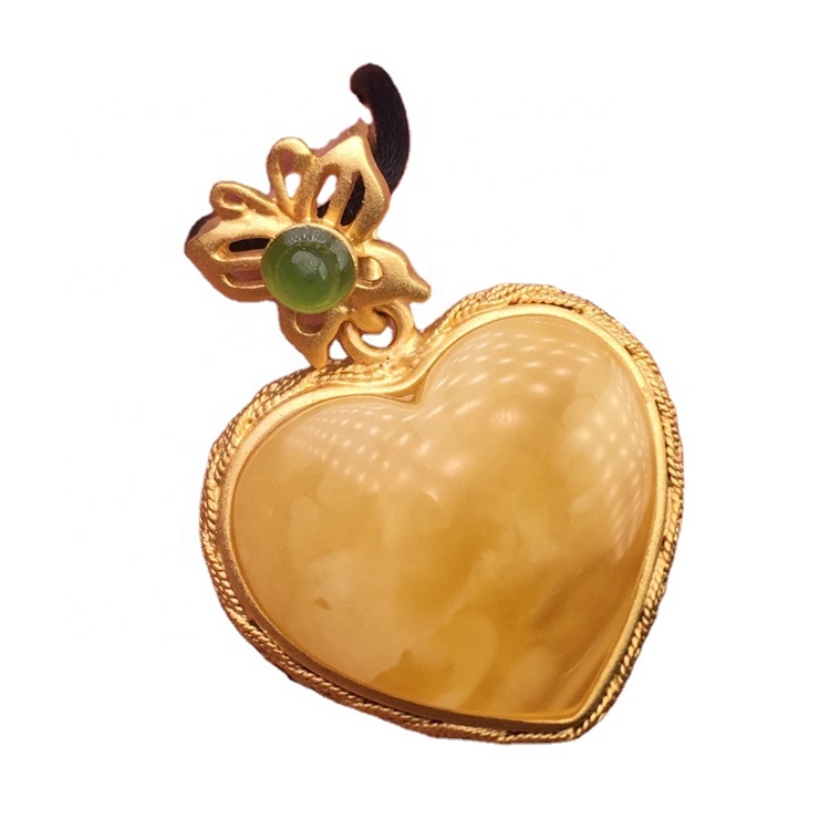 Pendant b'forma ta 'qalb / pendant miksi bid-deheb / żmeraldi pendant ambra 15