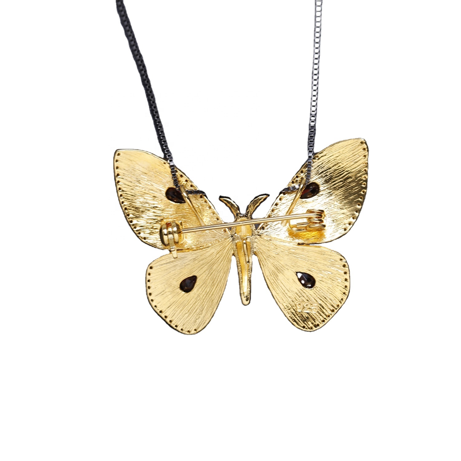 Hình dạng bướm 18K Vàng Trang sức Mặt dây chuyền Vòng cổ 925 Sterling Bạc 11