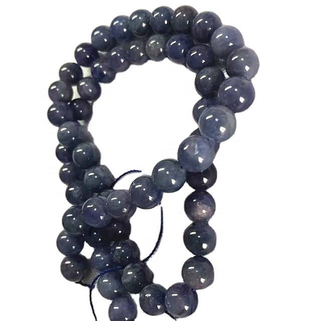 Tự nhiên lolite hình tròn hạt màu xám xanh 3A dây đá quý 35